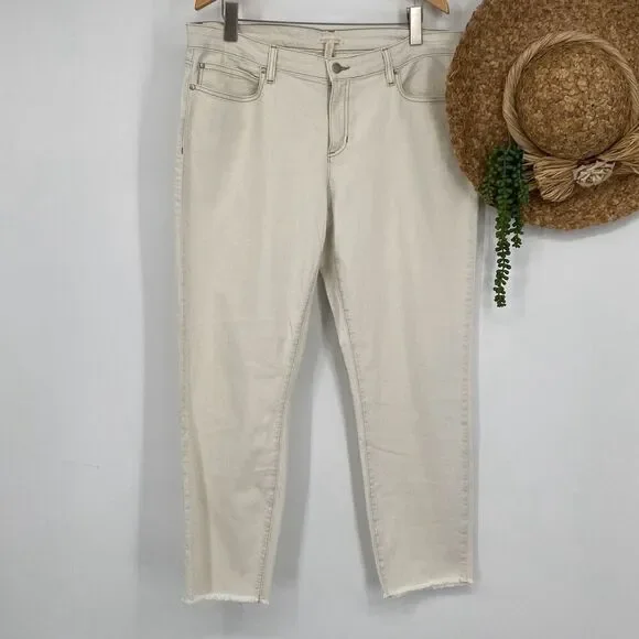 Eileen Fisher Cropped Raw Hem High-Rise Jeans Stretch Cream 16 - Picture 2 of 12